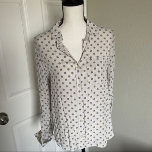 Velvet Heart Cream Button-Down Shirt with Purple Dot Print